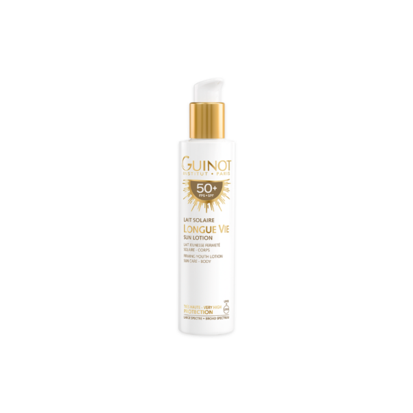 GUINOT Longue Vie Sun stangrinamasis jauninamasis losjonas nuo saulės kūnui SPF 50+, 150 ml